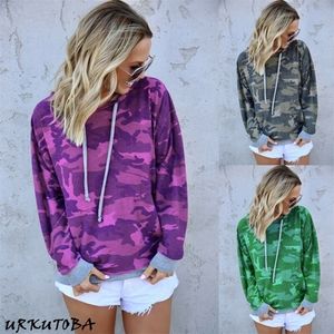 Kadın Hoodies Sweatshirts Kadın Günlük Moda Uzun Kol Kamuflaj Kapşon Hafif Yumuşak Pullover Sonbahar Sweatshirt Mor Green 220924