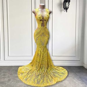 Vestidos de festa bem longos e elegantes vestidos de baile montados pura oneck sereia sparkly lantejoul amarelo africano preto meninas baile baile 220923