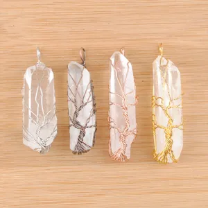 Natural Crystal Pelar Pendants Handmade Wire Wrapped Tree of Life Jewelry BN493