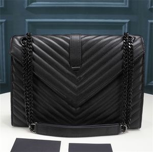 Tasche mit Kordelzug, Designer-College-Kette, Schulterumschlag, Woc-Tasche, Damenhandtaschen, modische Luxustaschen, schwarzes Kalbsleder, klassische diagonale Streifen, gesteppt, doppelt