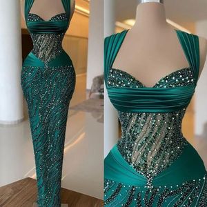 Hunter Green Sweetheart Evening Dresses Sleeveless Sequins Mermaid Prom Dress Custom Made Floor Length Formal Party Gown