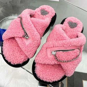 New Furry Slippers Women Open Toe Platform Outdoor Slippers Wool Fur Mules Luxury Shoes Woman