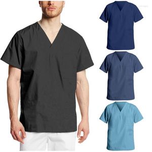 M￤ns T-skjortor Herrarna T-shirts Kort￤rmad Wild Classic Fashion Trend Solid Color V-Neck Top ammande Uniform T-shirt #3