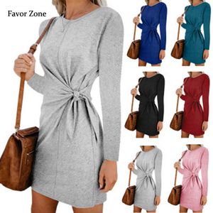 Casual Kleider Büro Dame Kleid Herbst Casual Lose Langarm Schärpen O Neck Mini Frauen Kleid Elegante Kaninchen Haar Warme Kleid winter Vestidos Y2209