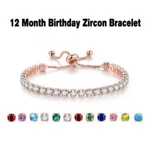 12 Colors 4mm Round Single Row Crystal Tennis Bracelet Adjustable for Women Gold Plated Red Blue Green White CZ Stones Cubic Zirconia Wholesale Birthstone Jewelry