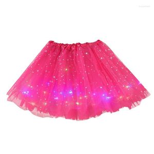 スカート女性スタースパンコールメッシュプリーツチュールプリンセススカートとLEDの小さな球根衣類女性Jupe Femme Womens Summer