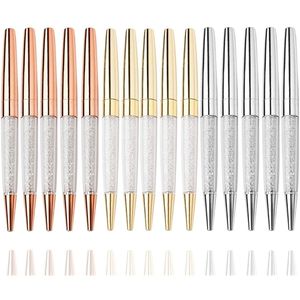 Penne stilografiche 10PcsLot Oro rosa Diamante Bling Nero Blu Inchiostro Penne a sfera in cristallo Anello da sposa Rullo in metallo Materiale scolastico per ufficio Regali 220923