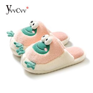 Pantofole YvvCvv Simpatiche rane soffici pantofole pelose da donna calde pantofole in memory foam fuzzy animali diapositive invernali morbide per interni scarpe Kawaii 220926