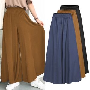 Pantaloni da donna Capris Primavera ed estate Taglie forti Cintura elasticizzata Gamba larga Tinta unita Ampia Lunghezza intera Casual 220922