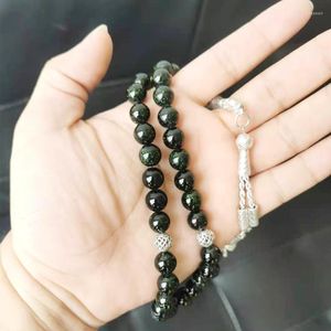 Strand Tasbih Natural Green Sandstone Ramadan Eid Gift Muslim Rosary Bead Islamiska 33 pärlor armband Misbaha -tillbehör till hands