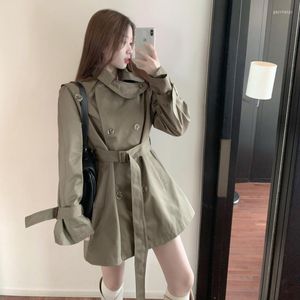 Women's Trench Coats Women's 2022 Fashion Hepburn Style INS Navy Collar Loose Design Sense Strap Double-breasted Army Green Windbreaker