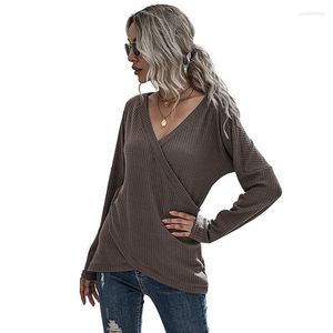 Women's Sweaters Women's Womens Summer Autumn V Neck Shirts Long Sleeve Waffle Knit Loose Fitting Warm Tee Tops Pullover Basic Slim