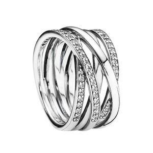 Linhas polidas brilhantes anel 925 jóias de casamento de prata esterlina para mulheres meninas com caixa original para anéis de presente de noivado de ouro rosa Pandora Rings
