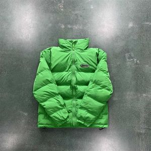 男性コートハイパードライブトラプスターパフジャケット - 緑の黒い文字1 1最高品質の刺繍入り冬の服