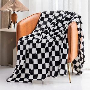 Koce retro szachownica ciepłe przytulne rzuty koc miękki szal z drzemką mikrofibry Nordic wygodna tkana pokrywa łóżka do kanapowej sofy