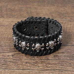 Skalle armband läder armband manschettknapp justerbar flerskikt wrap armband armband för män kvinnor vilja och sandiga modesmycken