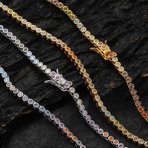 18k Gold Color Tennis Chain 2mm One Row Zircon Necklace Link f￶r m￤n Kvinnor Hip Hop -smycken