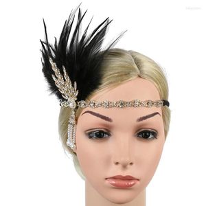 Headpieces 1920 -tals klaffbr￶llop Huvudband Fj￤derhuvudstycke Great Gatsby Inspired Leaf Medallion Pearl Bridal Hair Accessories