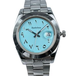 M￤n tittar p￥ Asien 2813 Automatisk r￶relse Sapphire Glass Datum 41mm ljusbl￥ Arabisk siffra Riverwatches Steel Case Metal Strap Watches 8 F￤rger