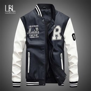 Jackets masculinos Men Leather Brand Beisebol Baseball PU masculino Casual Casual Inverno L￣o quente Piloto Bomber Casat 220924