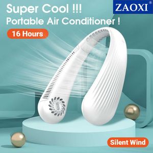 Electric Fans ZAOXI 4000mAh Portable Neck Fan Mini Bladeless USB Rechargeable Fan Mute Sports 3-speed Adjustable For Summer Super Cool T220924