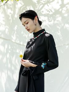 民族服チベット服エレガントな黒いチベットドレス伝統的な中国のチベタノローブオリエンタール