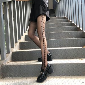 Sırf File Tayt toptan satış-Kadınlar SOCKS Kadınlar Siyah Mektup Baskı Seksi Kesintisiz Şeffaf Külotlu çorap moda streç balık ağ taytlar gotik tasarımcı