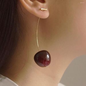 Stud Earrings Women Fashion Creative Red Cherry Gold Sweet Fruit Crystal Holiday Gift Large
