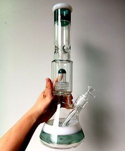 Grandi narghilè Bong in vetro verde blu acqua con pneumatici Perc 18mm Female Oil Dab Rigs Shisha Pipes