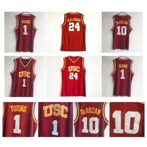 Gla 10 Derozan Jersey USC Güney Kaliforniya 24 Brian Scalabrine 1 Nick Young College Basketbol Formaları Kırmızı Dikiş En Kalite 1