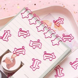 10st Kawaii Cartoon Pig Animal Pink Bokm￤rke pappersklipp ih￥lig ut metallbindemedel Klipp Noter Letter File Organizer Stationery