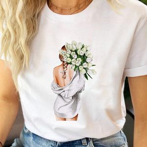 Women's T Shirts Women's T-shirt Women T-shirts Female Tee Cartoon Cloths Short Sleeve Casual Shirt Flower Sexig trend 90-talet Fashion Lady