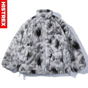 Futro męskie Faux Histrex Hip Hop Winter Fleece Jacket Streetwear Men Harajuku Tieb Dye Heart Fuzzy Kurtki ciepłe płaszcze Casual Zipper 220924