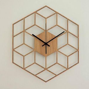 Väggklockor Fashion Creative Modern Geometric Graphics Clock Wood Table Living Room Bedroom Office Decoration LB92518