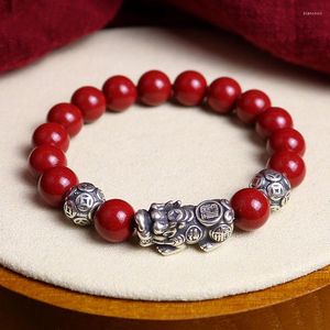 Strand Ore Purple Golden Sand Natural Cinnabar Bracelets Okrągłe koraliki z tybetańską srebrną bransoletką dla kobiet biżuteria modowa