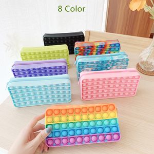 Decompression Toy pencil case party Colorful Push Bubble Sensory Squishy Stress Reliever Autism Needs Anti-stress Rainbow Children toys C60