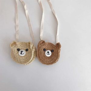 Backpacks Handmade Summer Children Girls Shoulder Bag Bear Straw Messenger Kids Keys Coin Purse Cute Princess Mini Handbag 220924