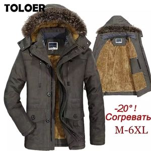 Herrjackor vinter plus storlek 5xl 6xl bomull vadderad varm parka kappa avslappnad faux päls huva fleece lång manlig vindbrytare 220924