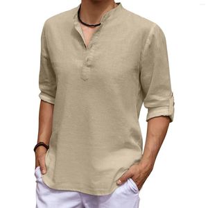 Camicie casual da uomo Camicia da uomo in cotone e lino quotidiano Manica lunga Hippie Beach T con camicetta con bottoni N Abbigliamento