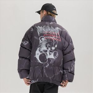 Męska mowa parkas kurtka hip -hopowa Parka hurt niedźwiedź menu men zima ponadwymiarowa wiatraka streetwear harajuku wyściełana płaszcz ciepła hipster marca 220924