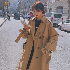 Trench feminino Coats Casaco de outono da primavera feminino 2022 estilo coreano solto de grande tamanho longo com cinto duplo com cinto de capa cáqui capa Breakbreaker