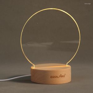 Luci notturne Base per lampada a LED 3D in acrilico Set supporto per luce Tavolo rotondo in legno massello Comodino decorativo