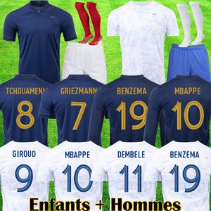 Maillots de Football World Cup Soccer Jersey French Benzema Football Shirts Mbappe Griezmann Pogba Maillot Foot Kit Top Shirt Hommes Enfants Men Kids