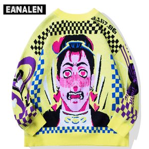 Erkek kazakları harajuku vintage grafiti anime süveter kadınlar büyük boy hip hop punk rock rapçi kükme kazak erkek jumper büyükbabası çirkin 220926