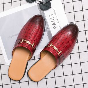 Перетащите половину 986EC Fashion Men Men Shoes Stone Pu Круглая голова металлическая украшение на ногах с открытым пятом удобной повседневной ежедневной Ad226