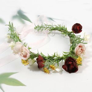 Pieces de cabeceira noiva Casamento Floral Crown Head Band Party Wreath Garlands Ribbon Chetedrend Silk Daisy Flower HairBand para mulheres