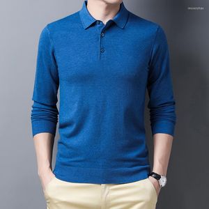 Polos de otoño para hombre, camisa POLO de punto con solapa de Color sólido para hombre, suéter fino de manga larga de negocios