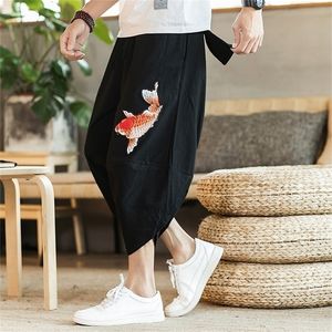 Herrbyxor sommarm￤n karp broderi jogger japansk stil bomull harajuku harem ungdom casual manlig dr￤kt 220922