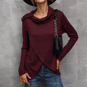 Kvinnors tröjor Kvinnors 9 färger Stickning för kvinnor 2022 Autumn Winter Punk Scarf Collar Knappar Långärmad Pullover Streetwear Top