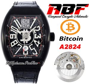 ABF Vanguard Encrypto V45 A2824 Автоматические мужские часы PVD Стальной черный циферблат с адресом кошелька биткойнов Большой кожаный ремешок Super Edition Puretime F02E5